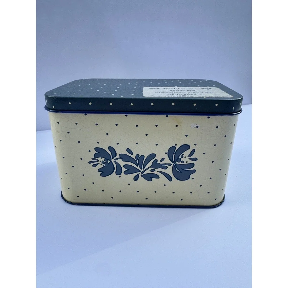 Pfaltzgraff Yorktowne Recipe Box Metal Tin Blue Floral Vintage Potpourri Press